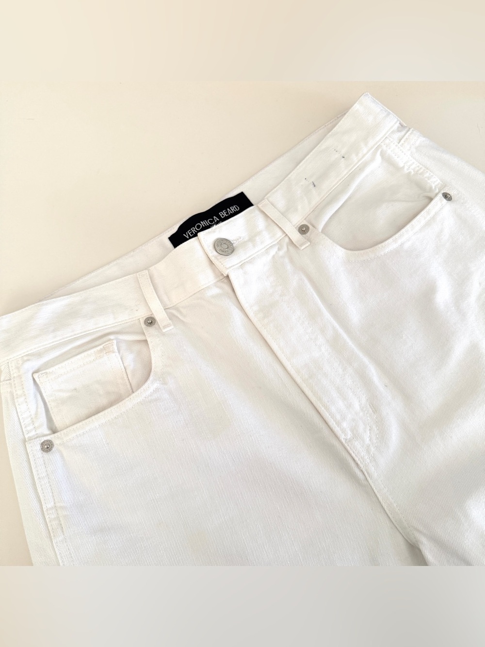 Veronica Beard Taylor Cropped Wide-Leg Jean in White Raw Hem - Picture 5 of 14